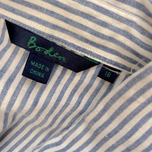 Boden Blue and White Striped Cropped Linen Shirt - Picture 7 of 7